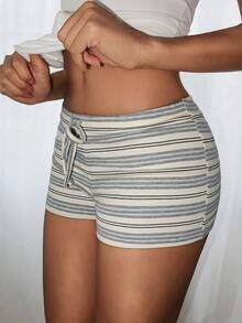 SHEIN PETITE Women's Stripe Jersey Hot Shorts,Fall Women Clothes,Back To School,Tights - Multicolor - View 7