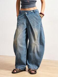 Bohemela Women's Casual Washed Low-Waist Flared Leg Jeans - Medium Wash - View 6