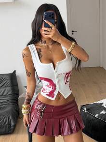 Coolane Women's Spring Streetwear Y2K Concert Rave Festival Going Out Rave Renaissance Fair Clubs Party Graphics Button Down Tank Top - White - View 1