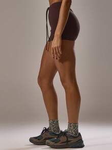 Musera Sport Sport Mittlere Taille Binden Vorne Passende Shorts Aktiv Gym Workout Lässig Sonder - Kaffeebraun - Übersicht 5