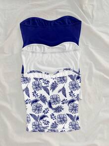 Soleia Bộ 3 áo hai dây crop top nữ phong cách bohemian thanh lịch cổ điển in họa tiết hoa lá, thích hợp cho mùa xuân/hè. - Nhiều màu - Xem 2