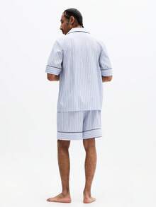 SUMWON Striped Short Sleeve Shirt And Shorts Pajama Set Two Piece Loungewear Summer Sleepwear Relaxed Fit Button Up With Contrast Trim - Blue - View 6