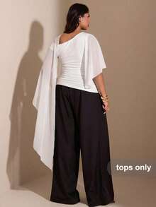 SHEIN BAE Blus Wanita Ukuran Besar Warna Polos Desain Tali Bahu Asimetris Pas Badan Model Slim, Atasan Musim Panas - Putih - View 2