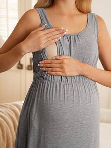 GentleRue Maternity Vestido de lactancia sin mangas de unicolor para maternidad, de verano - Gris - Ver 6