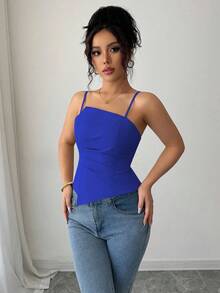 Elenzga Tank Top Wanita dengan Desain Lipit yang Elegan & Lucu - Royal Blue - View 5