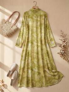 Rusticease 女士时尚扎染印花衬衫裙，春秋季长款女装套装长款衬衫裙休闲连衣裙女士长袖连衣裙 - 彩色 - 查看 2