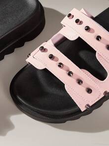 Solecia 女士铆钉装饰时尚厚底凉鞋，圣诞节必备 - 藕粉色 - 查看 5