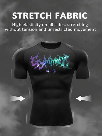 Manfinity Sport PWRUP Men's Raglan Sleeve Round Neck Casual Breathable Sports T-Shirt, Summer Gym Tees Sports Outfit Gym Gradient Tshirts For Gym Men Workout Tees Glowmode Shirt