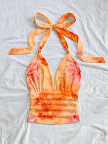 Soleia Women's Comfortable Ruched Tie Neck Camisole, Suitable For Spring/Summer Spring - Multicolor - View 5
