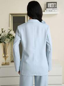 Modelyn Blazer elegante de mujer con un solo botón y diseño floral 3D para uso diario - Azul - Ver 6