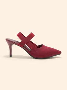CUCCOO BASICS Giày cao gót mũi nhọn màu đỏ tía, chất liệu vải dệt kim mềm mại, co giãn, dành cho nữ, thích hợp đi làm, đi nghỉ mát và mang hàng ngày. - Màu Đỏ Sâu - Xem 2