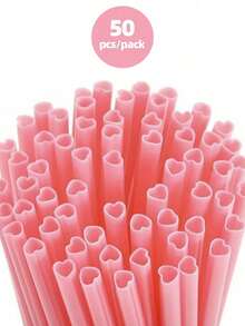 心形吸管，可重复使用塑料吸管，粉色吸管，适用于情人节、生日派对、新娘送礼会、婚礼等场合，厨房用品，礼品，学习用品 - 粉色 - 查看 15