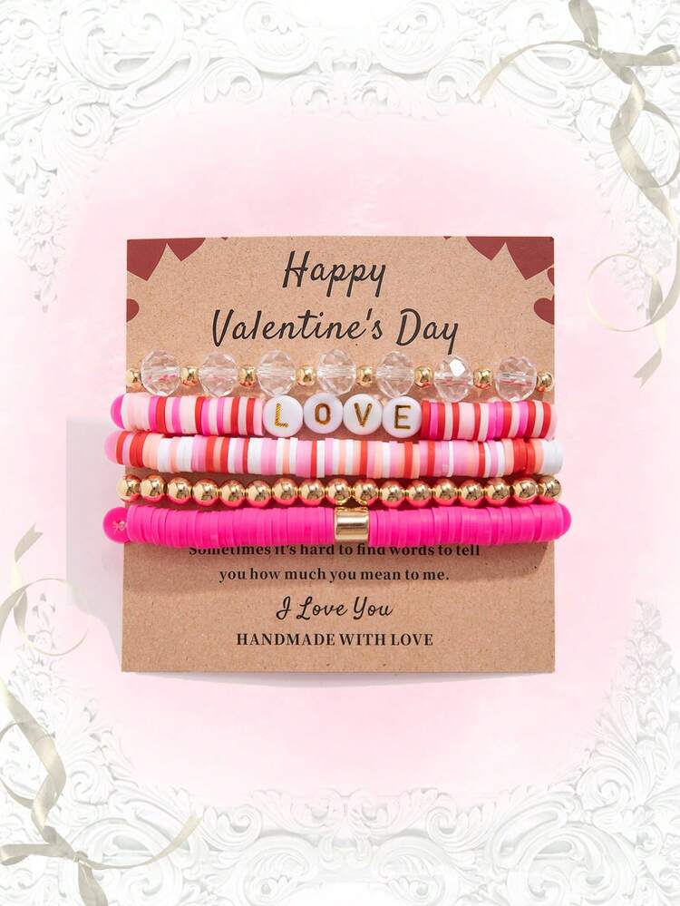 5pcs Set Fashionable Sweet & Lovely Crystal Beaded Alphabet Bracelet For Women'S Daily Wear, Gift For Friend/Festival