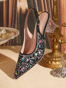 CUCCOO TILAWA 女士水晶镶钻尖头黑色高跟鞋，适合外出、宴会、派对及其他场合 - 黑色 - 查看 6