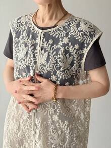 FRIFUL Women's Round Neck Full Lace Vest Layering Top - White - View 5