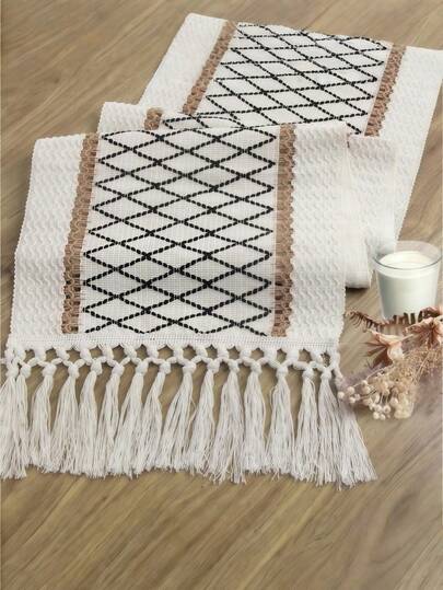 Camino de mesa bohemio de moda de 12x48", corredor corto con flecos para decoración de bodas, fiesta de duchas nupciales y estilo rústico del hogar