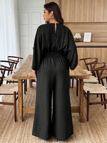 Weeklong Plus Size Women's Batwing Sleeve Cinched Waist Casual Jumpsuit, Suitable For Daily Commute, Spring/Summer - Black - View 2