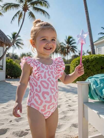 SHEIN Baby Girls' Leopard Print One-Piece Swimsuit, Cute Floral Trim, Pink, Adorable & Casual, Suitable For Swimming, Summer Summer Vacation Thermal Christmas Holiday Festival New Years Valentines Swim Leopard Print Girls Swimsuit Pink Cheetah Print Toddler Swimsuit Toddler Girl Bathing Suit Ruffle Sleeve Swimsuit Toddler Girl Swimsuit Toddler Bathing Suit Pink Leopard Swimsuit Toddler Girl Leopard Print Swimsuit Pink Leopard Print Swimsuit Leopard Print Toddler One-Piece Ruffle Sleeve Toddler Swimsui  Toddler Cheetah Swimsuit Toddler Girls Leopard Print Swimsuit Toddler Girl Swim Suit Baby Girls Leopard Print Swimsuit Leopard Bathingsuit Girls Full Coverage Toddler Bathing Suits