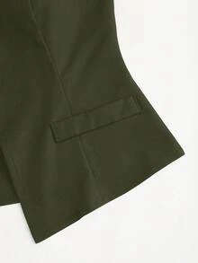 Sweetra Bộ vest màu trơn gồm áo gile cài khuy trang trí và quần ống rộng xếp ly. - xanh quân đội - Xem 5