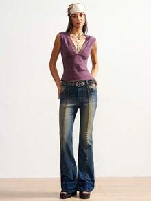 Bohemela Áo tank top nữ phong cách Y2K Boho miền Tây, thích hợp cho các lễ hội âm nhạc, phối màu loang lổ và giặt mài, kiểu dáng mùa hè, áo cơ bản, áo tank top bốn mùa, hoàn hảo cho những buổi đi chơi thường ngày, tụ họp bạn bè, lễ hội âm nhạc, mặc nhiều lớp khi đi dự tiệc hoặc mặc ở nhà thư giãn. - Màu tím - Xem 3