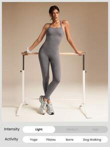 GLOWMODE 26英寸 Softy Velvaire 超柔软双向可拆卸胸垫连体衣，适合低冲击瑜伽、普拉提、日常休闲穿着。 - 灰色 - 查看 6