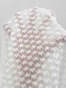 Easowa Crew Neck Heart Textured Jacquard Mesh Fabric Casual Commute Elegant Slim Fit Women Top - Black - View 7