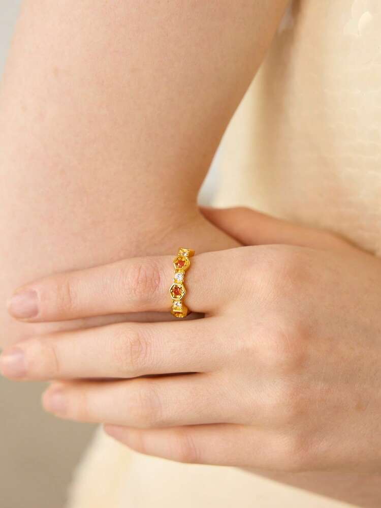 18K GOLD PLATED DIAMOND RHOMBUS SINGLE RING