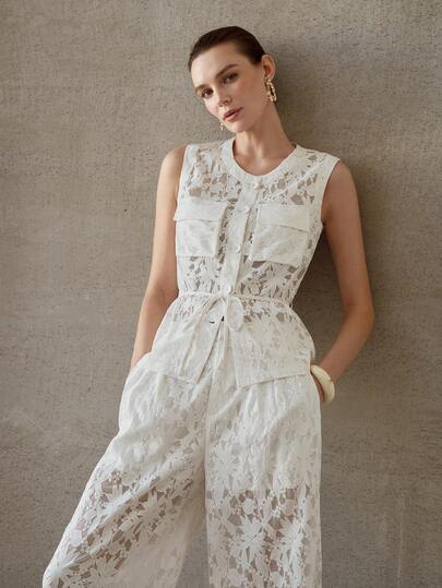 MOTF PREMIUM BLUSA SIN MANGAS ELEGANTE Y ROMÁNTICA DE ENCAJE PARA MUJER