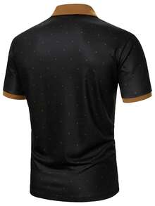 Manfinity Mode Men's Contrast Color Short Sleeve Casual Commuter Polo Shirt - Black - View 2