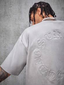 AXEPEAK Men's Casual Air Layer Suede Embossed Loose Dropped Shoulder Crew Neck Short Sleeve T-Shirt, Summer, Streetwear Casual - Light Grey - View 5