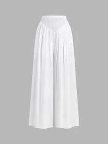 Sweetra Women's Casual Pleated Ruffle Hem Relaxed Fit Pants, Spring/Summer - White - View 1