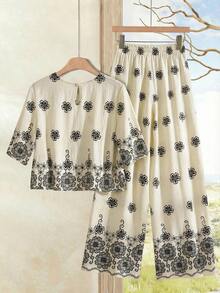 Rusticease 2pcs Women Floral Print Top And Pants Set, Casual Holiday Outfit - Multicolor - View 2