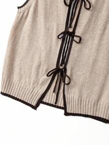 GlowEve CURVE Early Spring New Loose Casual Colorblock Bow Tie Strap Women Knit Cardigan Vest - Multicolor - View 5