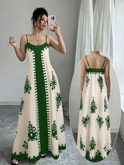 Rafferiza Fashionable Casual Vacation New Arrival Spaghetti Strap Floral Design Women Dress