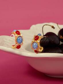 Glisma Boucles d'oreilles à perles colorées, tenues, vieux argent, métallique/texture, pierre précieuse, pour maman/femme/fille/mère, premium, vintage, chic, Saint-Valentin, cadeau - Multicolore - Voir 2