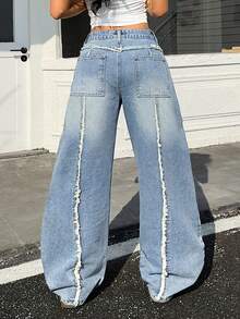 SHEIN ICON 女士休闲宽松口袋牛仔裤 - 藍色 - 查看 2