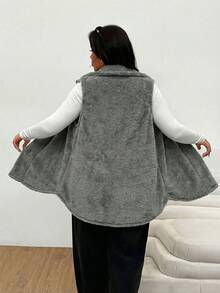 SHEIN EZwear 大码女式无袖休闲保暖抓绒外套，灰色 - 灰色 - 查看 2