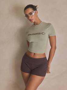 MUSERA Fitted Graphic Cropped Tshirt Top Summer, Sporty, Casual, Day, Streetstyle, Streetwear Spring - Green - View 3