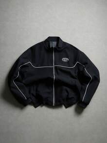 Manfinity Homme Áo khoác và áo vest in họa tiết, kẻ sọc bên hông, phong cách thường ngày. - màu đen - Xem 1