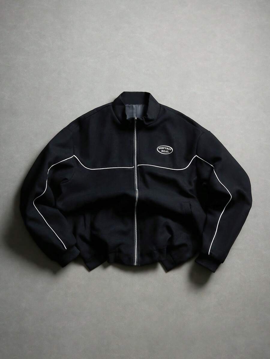 Manfinity Homme Áo khoác và áo vest in họa tiết, kẻ sọc bên hông, phong cách thường ngày. - màu đen - Xem 1