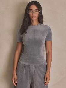 MUSERA Velour Straight Leg Elasticated Waist Tracksuit Bottoms Summer, Sporty, Casual, Day, Streetstyle, Streetwear - Grey - View 1