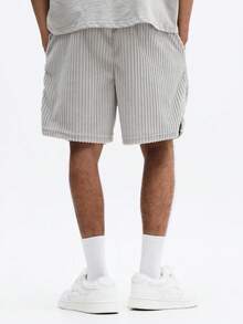 SUMWON Ribbed Corduroy Drawstring Waist Relaxed Fit Casual Summer Shorts With Pockets - Grey - View 5
