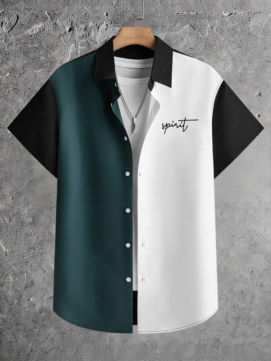 Manfinity BRENVOR 寬鬆男士字母圖形彩塊衫，不帶內搭