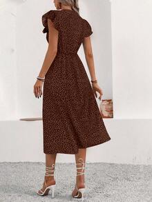 Breezaya Women's Fashionable V-Neck Tie-Waist Split Hem Summer Holiday Dress For New Year Clothes Maxi Vacation Beach Outfit - Coffee Brown - View 2