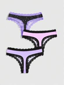 ROMWE Kawaii 3件套甜美可爱撞色蕾丝边内裤 - 彩色 - 查看 2