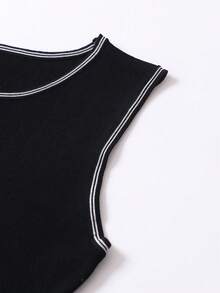 SHEIN Franclia Women's Elegant Waist Cinched Sleeveless Knit Dress, Suitable For Parties And Gatherings - Black - View 4