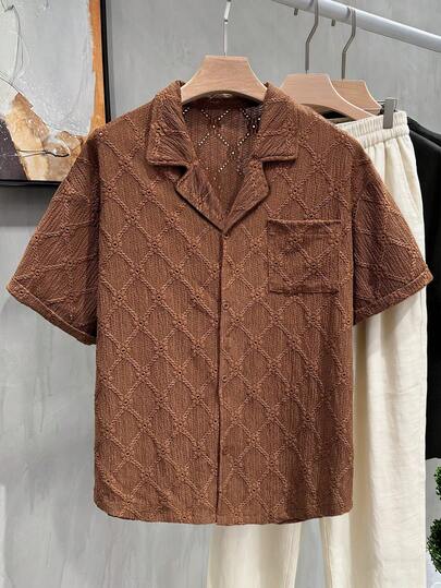 Manfinity Dauomo Camisa de hombre de manga corta de unicolor y textura casual