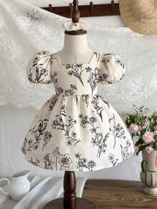 SHEIN LMoss Kids 女婴碎花圆领泡泡袖休闲连衣裙 - 彩色 - 查看 2