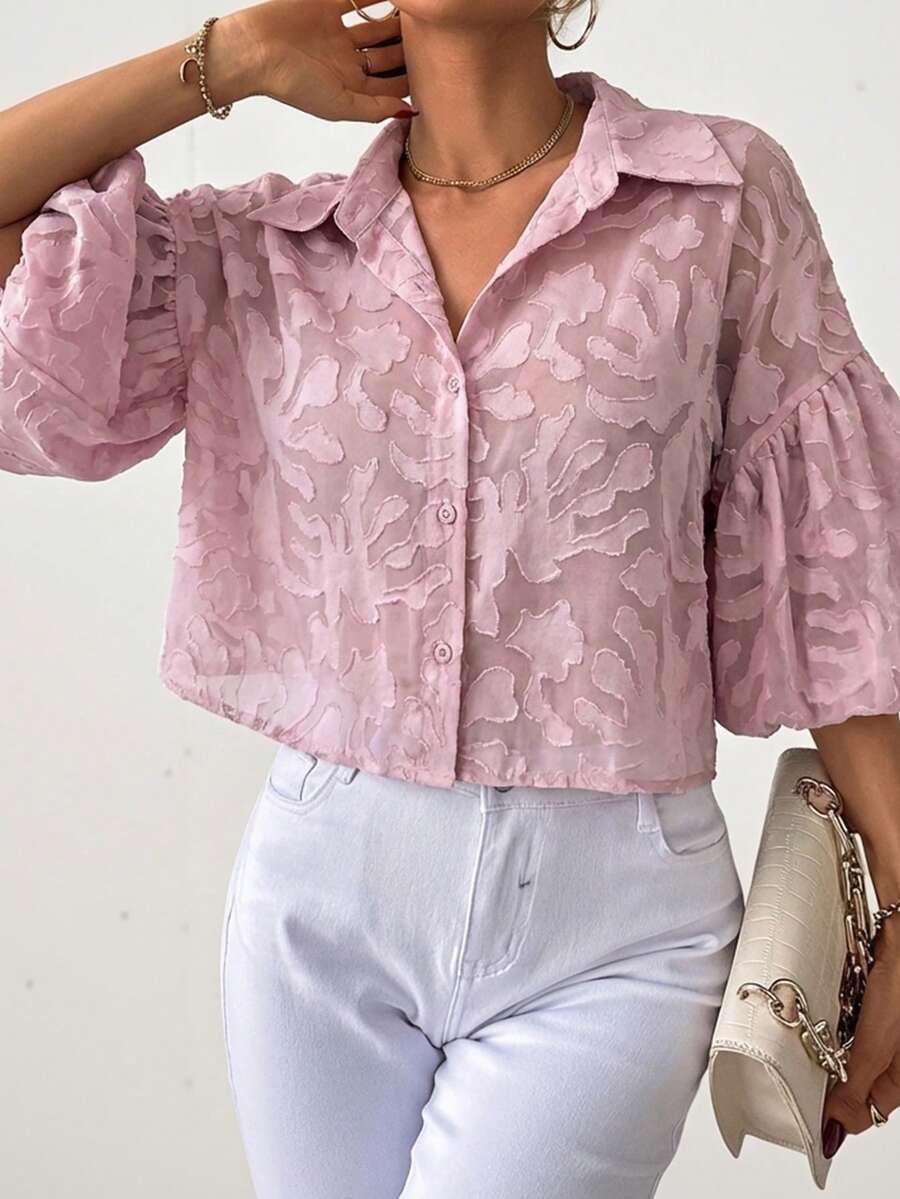 Aveloria Modichic 提花灯笼袖纽扣衬衫 女式 - 紫色 - 查看 1