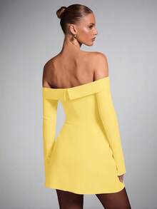 SHEIN BAE Blazer Wanita Polos Minimalis Tanpa Bahu, Cocok untuk Pakaian Sehari-hari - Kuning - View 2